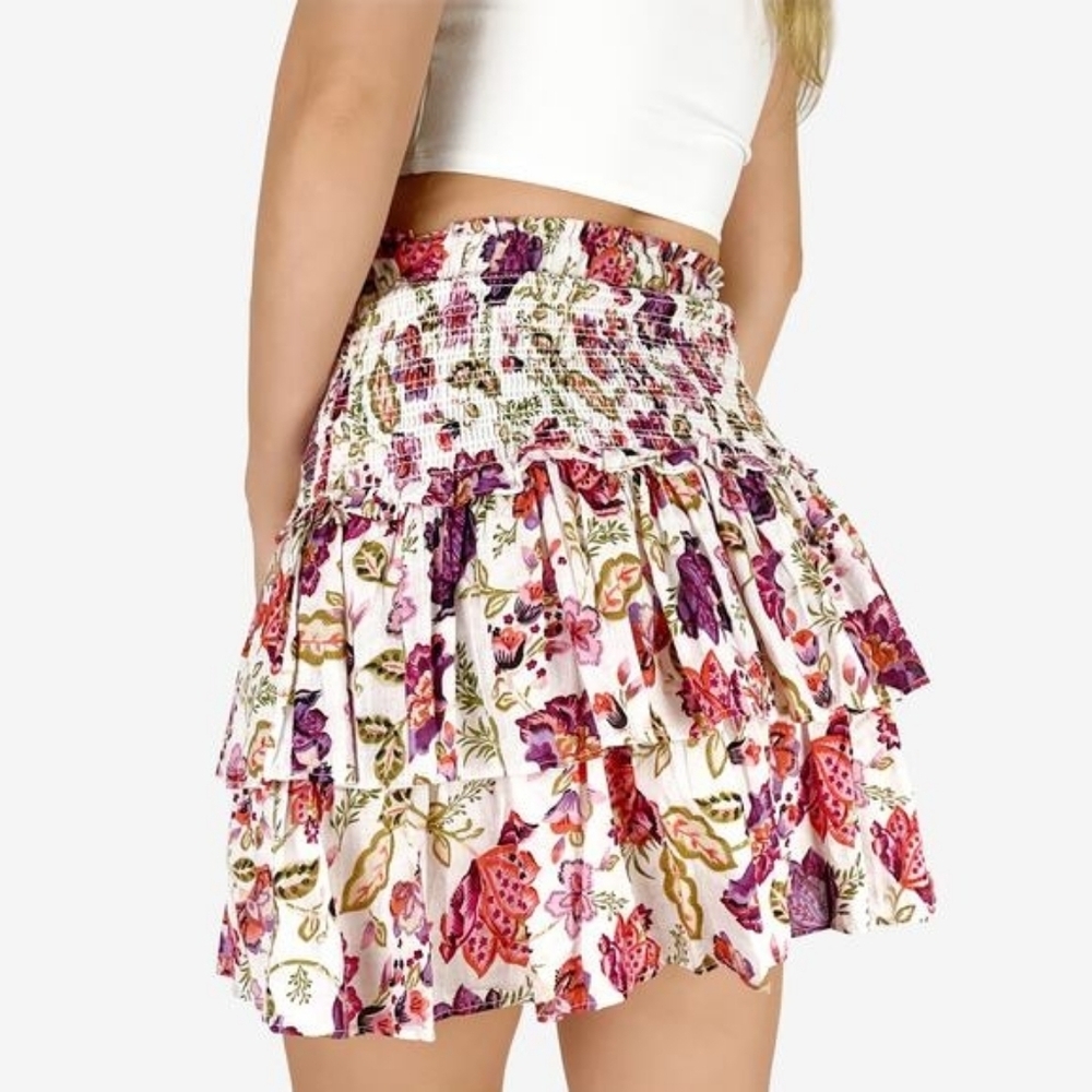 House of Harlow 1960 Floral Smocked Ruffle Mini Skirt, Size M, GUC (Flaw) - Picture 2 of 7